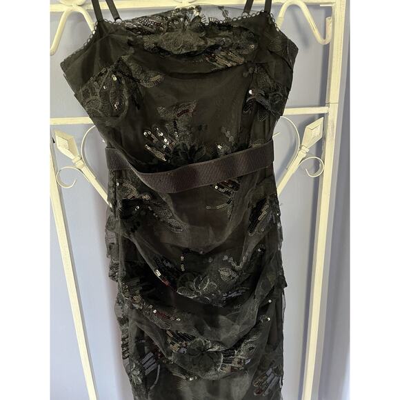 Eva Mendes Black Tule Dress Sparkling Embroided Size 2 Party Night Out Wedding - Picture 3 of 6